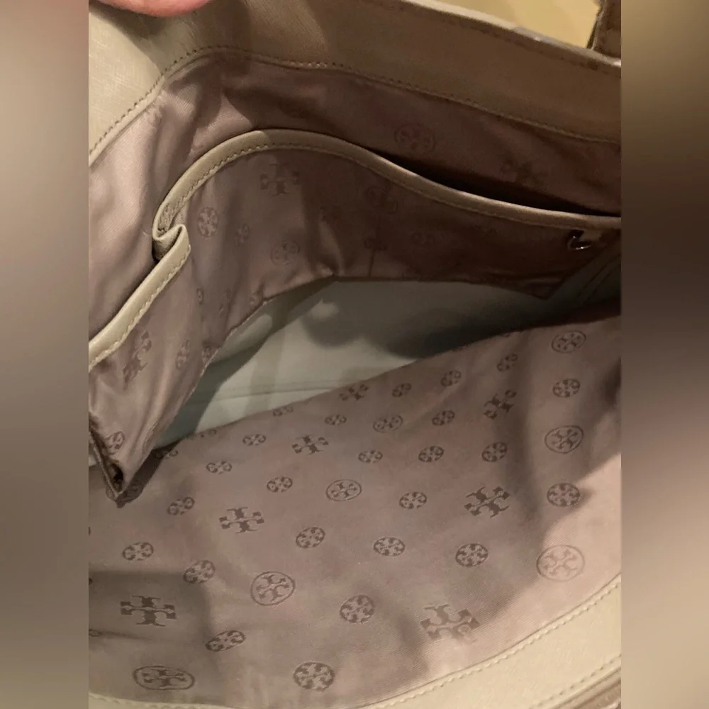Tory Burch York Buckle Tote Taupe Grey Heron Purse Laptop‎ handbag